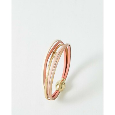 Bracelet FlowersforZoé ARTISTE en acier doré et cuir, T2