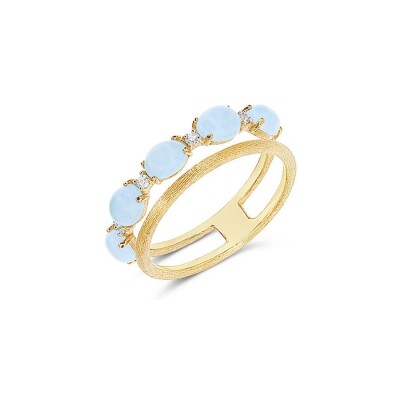 Bague Nanis Dancing Azure en or jaune, diamants et aigue-marine