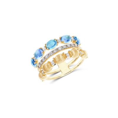 Bague Nanis Dancing Azure en or jaune, diamants et topaze Bleu London