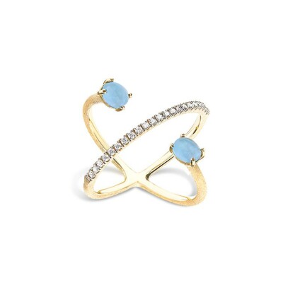 Bague Nanis Dancing Azure en or jaune, diamants et aigue-marine