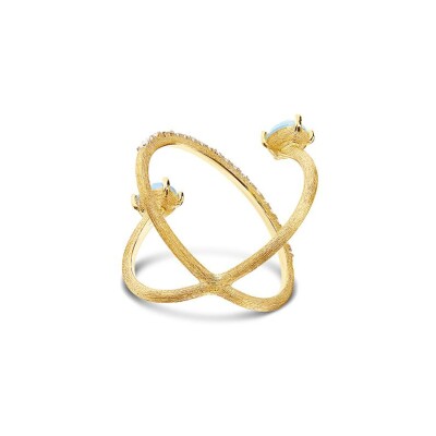 Bague Nanis Dancing Azure en or jaune, diamants et aigue-marine