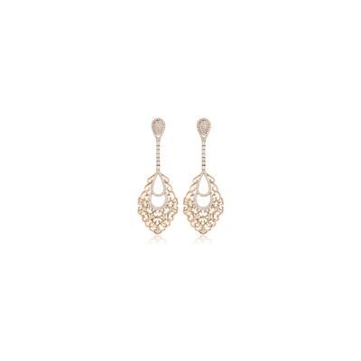 Boucles d'oreilles pendantes Asilah en or rose et diamants