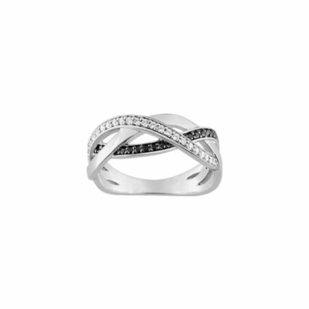 Bague en argent rhodié et oxyde de zirconium blanc et noir