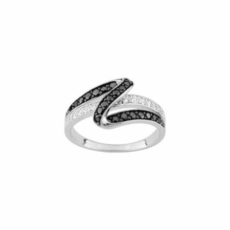 Bague en argent rhodié et oxyde de zirconium blanc et noir