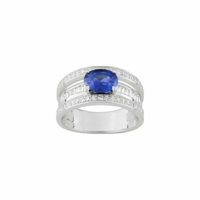 Bague en argent, saphir synthétique et oxyde de zirconium