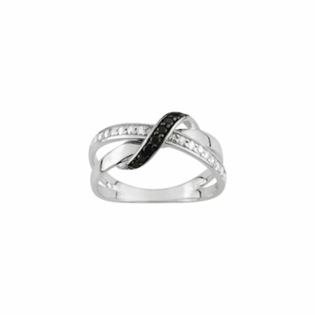 Bague en argent rhodié, oxydes de zirconium blancs et noirs