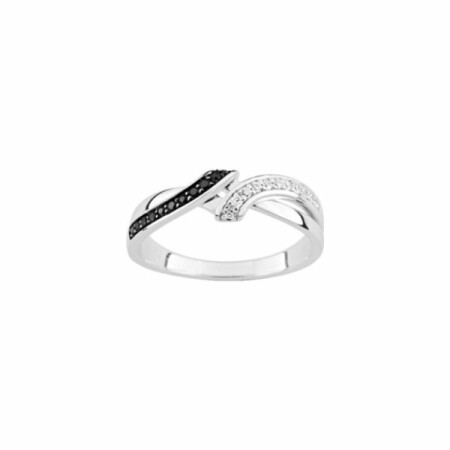 Bague en argent rhodié et oxyde de zirconium blanc et noir