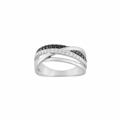 Bague en argent rhodié, oxydes de zirconium blancs et noirs