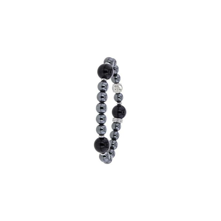 Bracelet Albanu Astre Persée en perle de taureau noir, hématite et argent