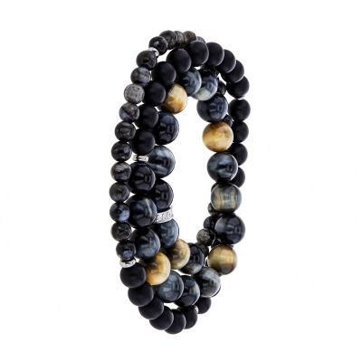Bracelet Albanu Astre Orion en argent, œil de tigre, jaspe et onyx