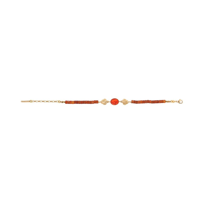 Bracelet Satellite Asuka en plaqué or, hématite et cornaline