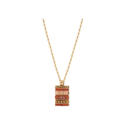 Collier Satellite Asuka en métal doré à l'or fin, cornaline, hématite, perle de rivière et pierre de soleil