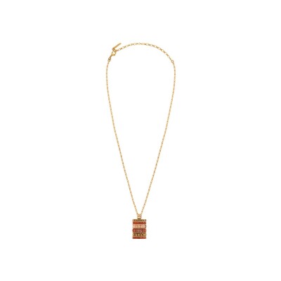 Collier Satellite Asuka en métal doré à l'or fin, cornaline, hématite, perle de rivière et pierre de soleil
