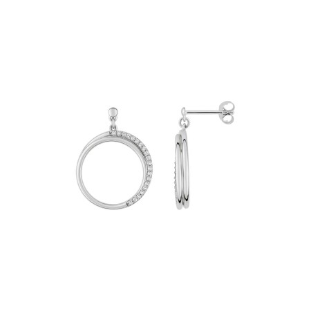 Boucles d'oreilles pendantes en argent rhodié et oxydes de zirconium