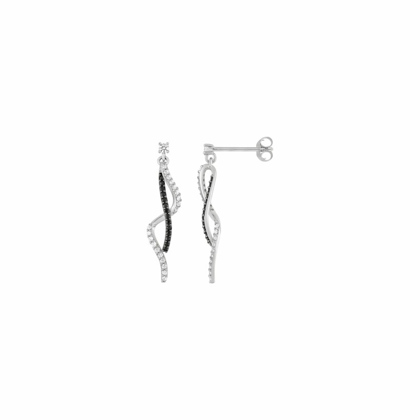 Boucles d'oreilles pendantes en argent rhodié et oxydes de zirconium