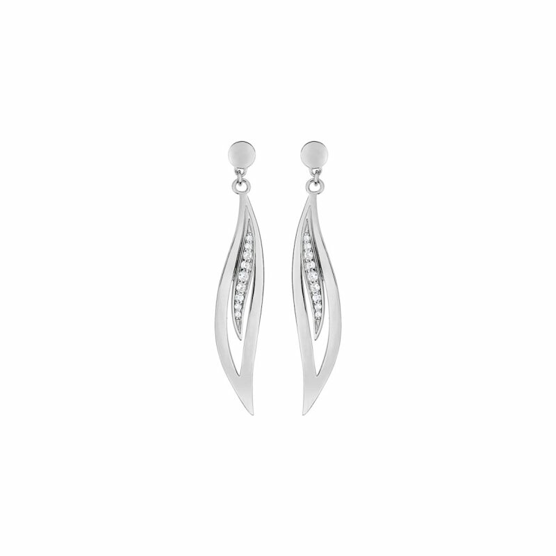 Boucles d'oreilles pendantes en argent rhodié et oxydes de zirconium