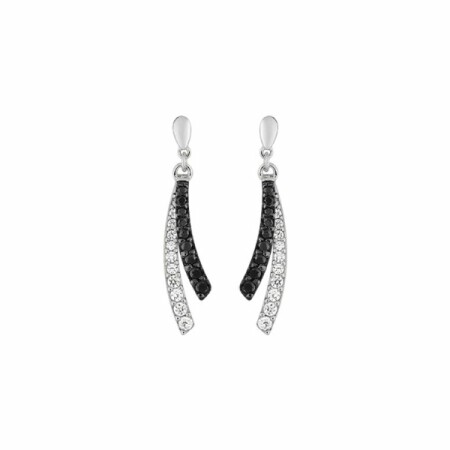 Boucles d'oreilles pendantes en argent rhodié et oxydes de zirconium