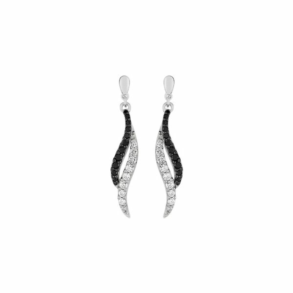 Boucles d'oreilles pendantes en argent rhodié et oxydes de zirconium