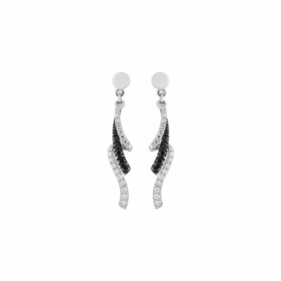 Boucles d'oreilles en argent rhodié et oxydes de zirconium blancs et noirs