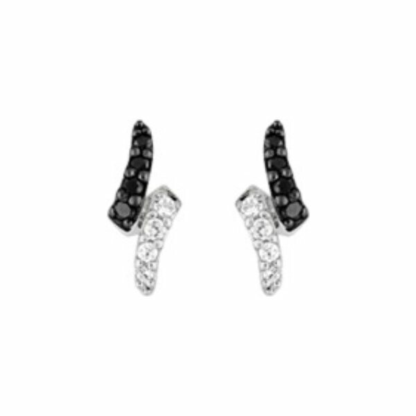 Boucles d'oreilles en argent rhodié et oxydes de zirconium blancs et noirs