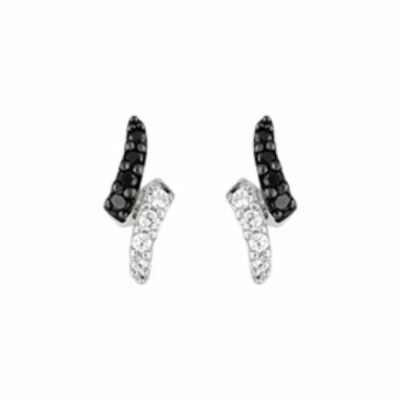 Boucles d'oreilles en argent rhodié et oxydes de zirconium blancs et noirs