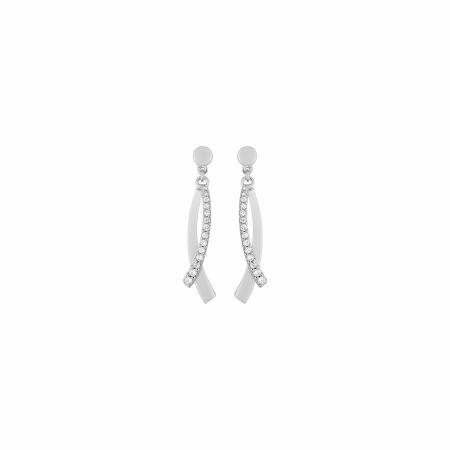 Boucles d'oreilles pendantes en argent rhodié et oxydes de zirconium