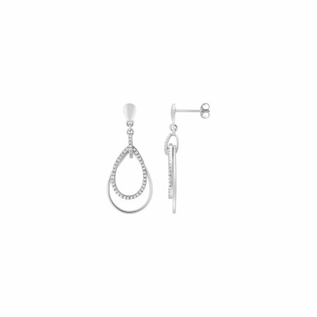 Boucles d'oreilles pendantes en argent rhodié et oxydes de zirconium