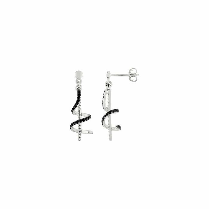 Boucles d'oreilles pendantes en argent rhodié et oxydes de zirconium