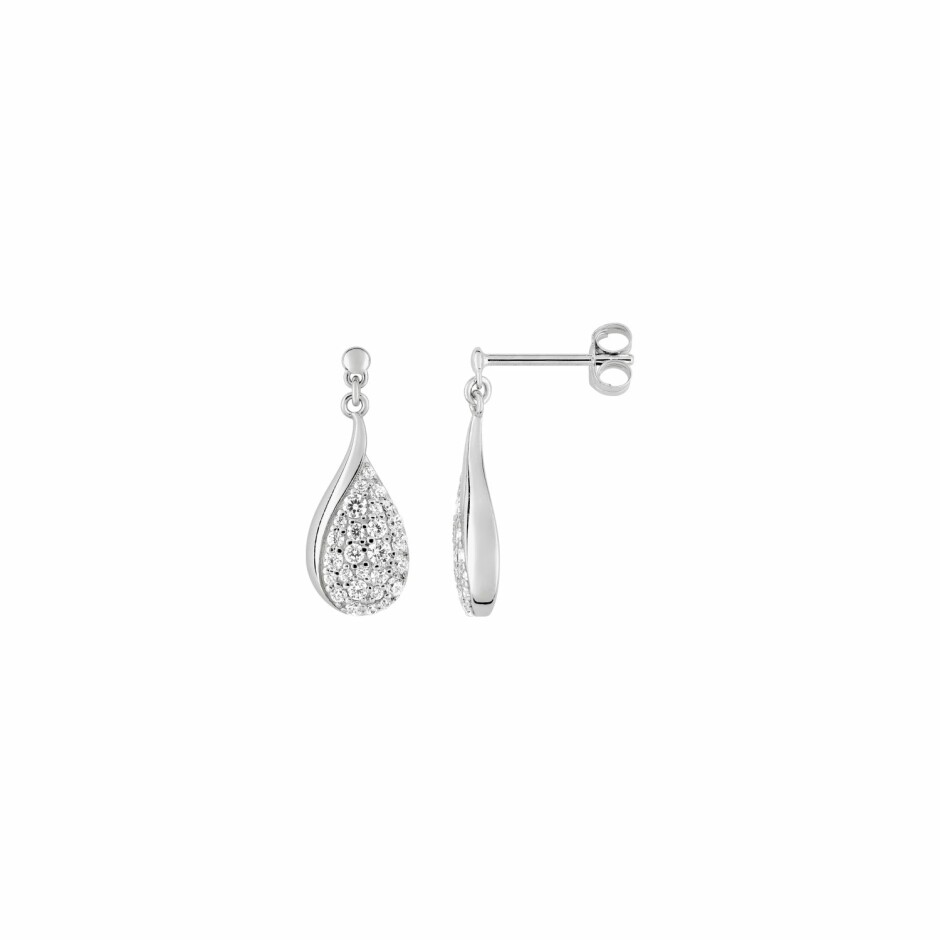 Boucles d'oreilles pendantes en argent rhodié et oxydes de zirconium