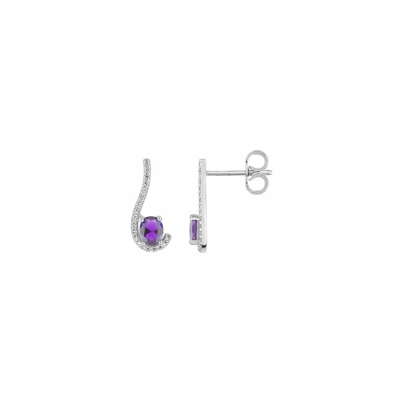 Boucles d'oreilles en argent rhodié, améthystes synthétiques et oxydes de zirconium