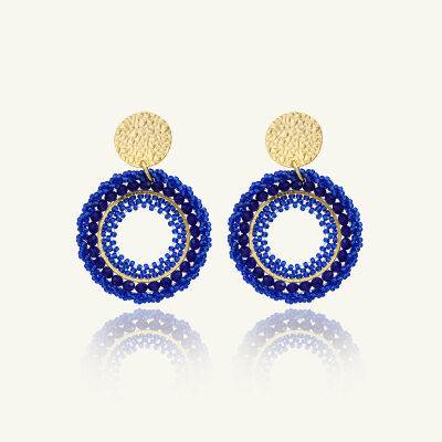 Boucles d'oreilles Sàntibé Bijoux Atacama en laiton, métal doré et perles bleu