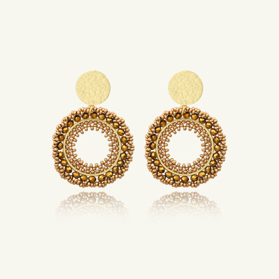 Boucles d'oreilles Sàntibé Bijoux Atacama en laiton, métal doré et perles champagne