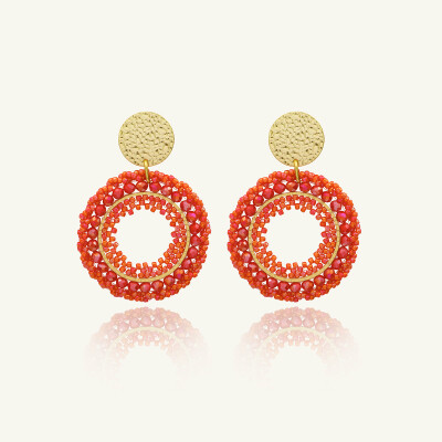 Boucles d'oreilles Sàntibé Bijoux Atacama en laiton, métal doré et perles corail