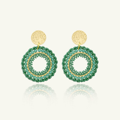 Boucles d'oreilles Sàntibé Bijoux Atacama en laiton, métal doré et perles vert d'eau