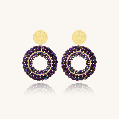 Boucles d'oreilles Sàntibé Bijoux Atacama en laiton, métal doré et perles violet nuit