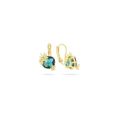 Boucles d'oreilles pendantes Les Néréides Nuit Etoilée en laiton doré à l'or fin, émail et verre