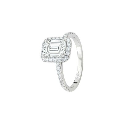 Gabrielle ring in palladium white gold, 0.50ct emerald-cut diamond and 36 round brilliant diamonds of 0.19ct