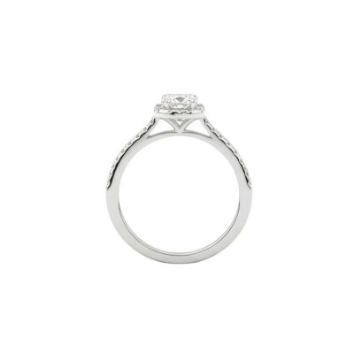 Gabrielle ring in palladium white gold, 0.50ct emerald-cut diamond and 36 round brilliant diamonds of 0.19ct