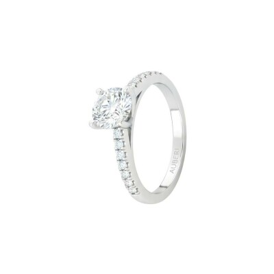 Niki pavé solitaire ring in palladium white gold, 0.51ct diamond and 18 round brilliant diamonds of 0.10ct