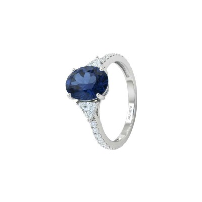 Bague Liz en or blanc palladié, saphir bleu et diamants