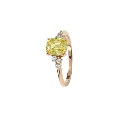 Bague Liz en or rose, diamant jaune coussin de 1.28ct et 6 diamants de 0.11ct
