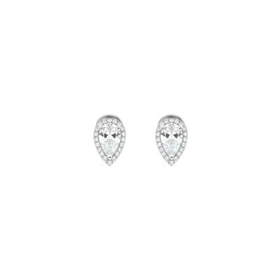 Boucles d'oreilles poires Gabrielle en or blanc, diamants poire de 0.30ct et 28 diamants ronds brillants de 0.12ct
