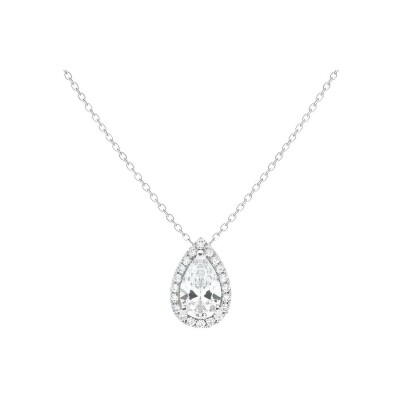 Pendentif poire Gabrielle en or blanc, diamant poire de 1.00ct et 20 diamants ronds brillants de 0.14ct