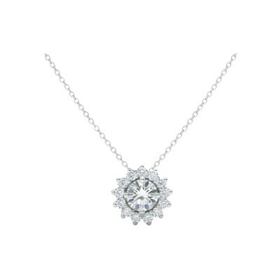 Pendentif Colette en or blanc, diamant de 0.25ct et 12 diamants ronds brillants de 0.17ct