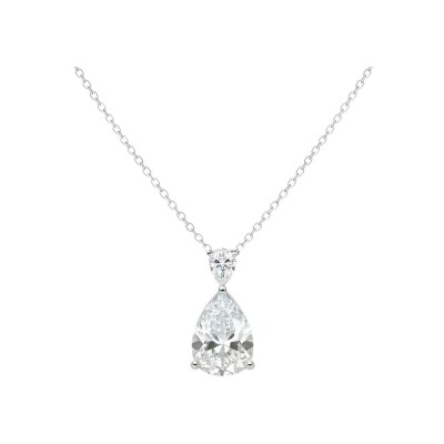 Pendentif Liz en or blanc palladié, diamant poire de 1.53ct et diamant poire de 0.14ct