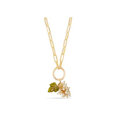 Pendentif Les Néréides Grappe de Raisin en laiton doré à l'or fin, émail et perle acrylique