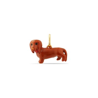 Pendentif Les Néréides Chien Teckel en laiton doré à l'or fin, émail et verre