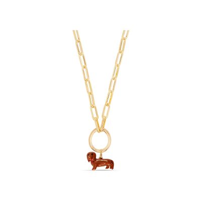 Pendentif Les Néréides Chien Teckel en laiton doré à l'or fin, émail et verre