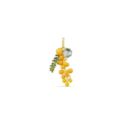 Pendentif Les Néréides Mimosa en laiton doré à l'or fin, émail et verre