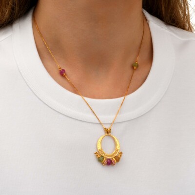 Collier SATELLITE Avola en plaqué or, oxyde de zirconium et quartz